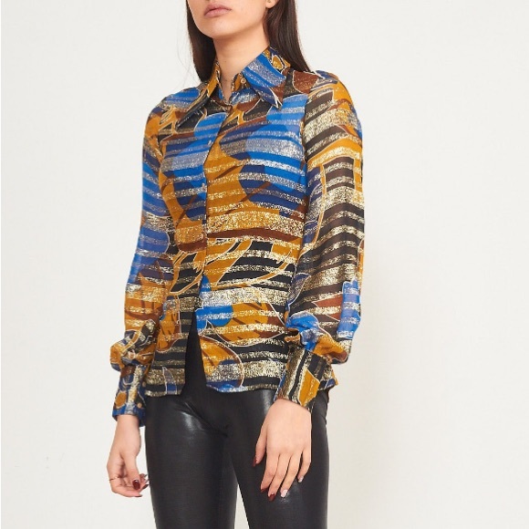 Vintage Tops - Vintage 1970s Pointed Collar Balloon Sleeve Shirt